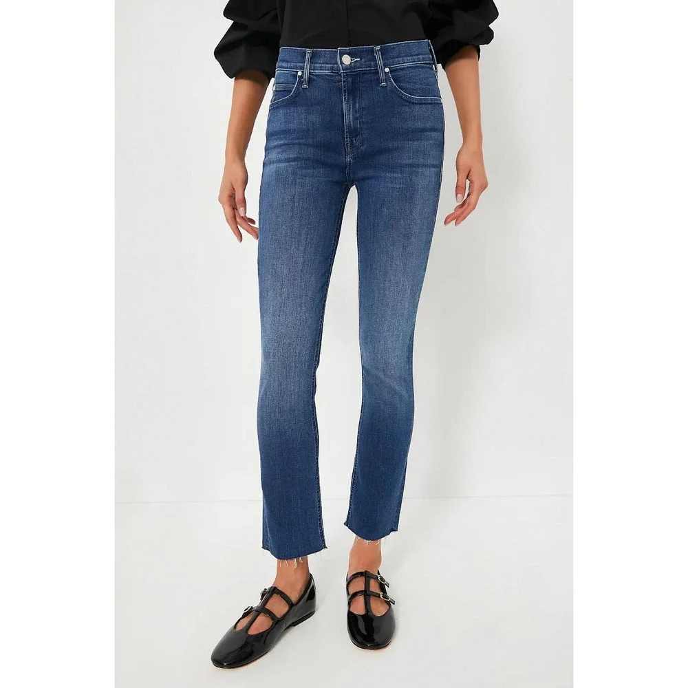 Mother Denim High Rise Straight Leg‎ Jeans Blue Raw Chewed Hem Size 26